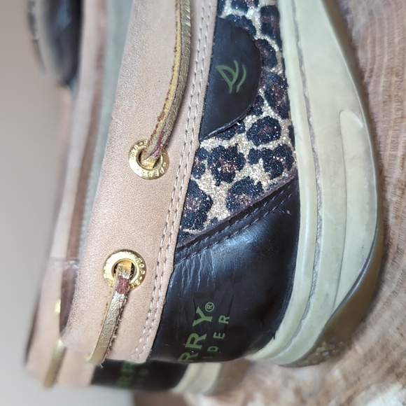 SPERRY TOP SIDER Tan Leather Sparkle Leopard Accents SZ 10 - Picture 4 of 10